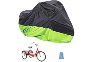 AkiiGer Adult Tricycle Cover Waterproof Outdoor, Bike Covers for 2 Bicycles, Sun Dust Wind Proof Bicycle Cover with Lock Hole, 90.6"L, Ripstop Material, Easy to Carry-Fluorescent Green