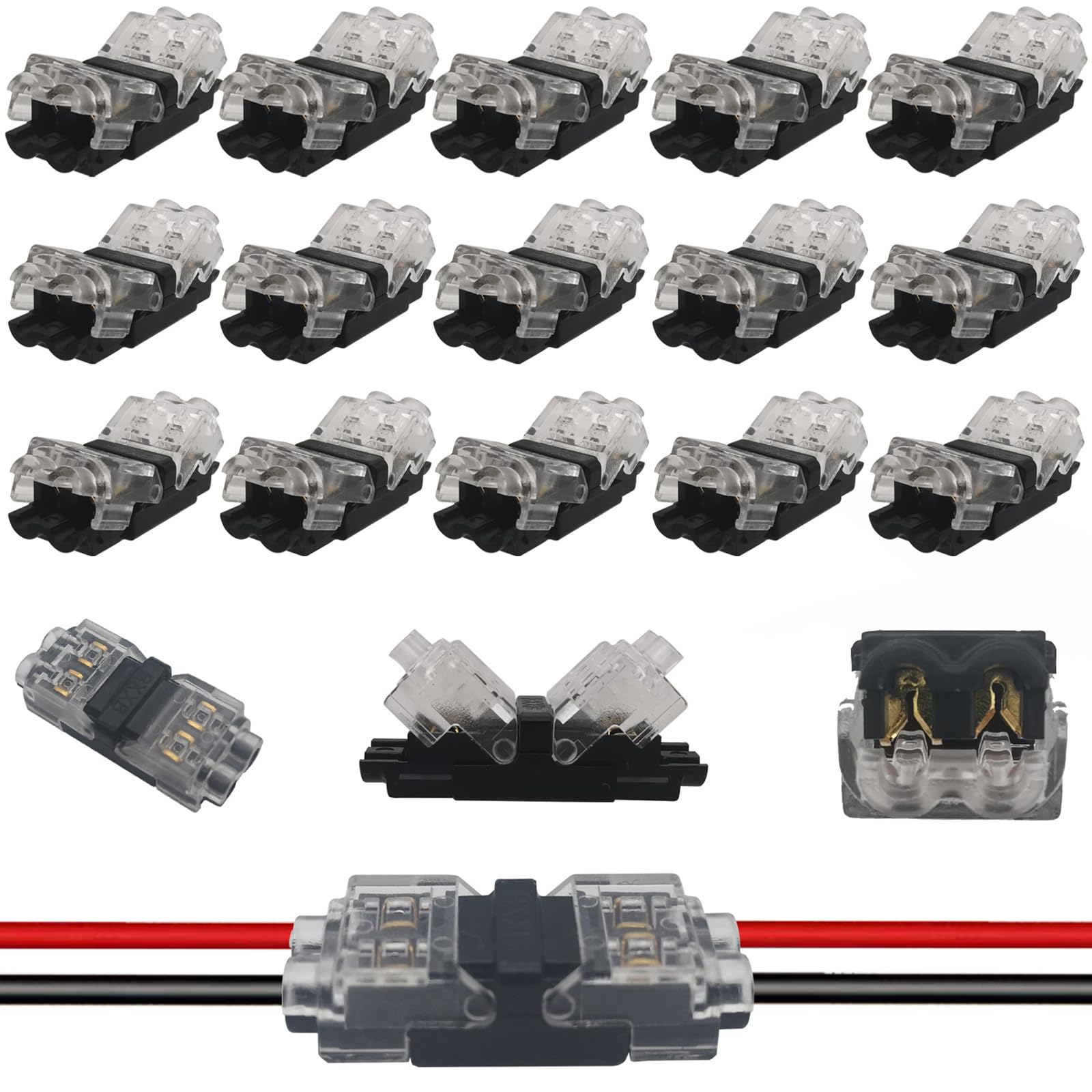 Wire Connectors, 2-pin CTRICALVER Low Voltage H Tap connectors No Wire-Stripping Required, Compact Quick Splice Connector fits 18-22 AWG Electrical Wire Connection (15Pcs)