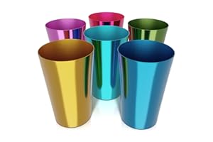 BURIUS Reusable Aluminum Cups 15 oz Set of 6, Metal Cups for Drinking, Colorful Metal Tumblers, Drinking Glasses, Anodized Aluminum Tumblers, Great for Parties, Camping, Hot & Cold Beverages, Hand Wash Only