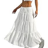 Ammiko Women's Boho Skirt Flowy Flared Ruffle Summer Long Swing Tiered A-Line Maxi Skirts Going Out Outfits 2025