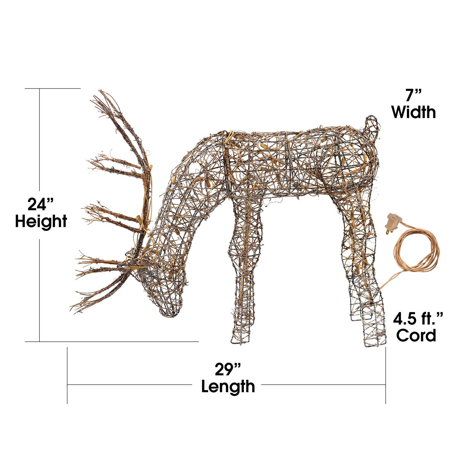 Alpine Corporation Outdoor/Indoor Rattan Grazing Reindeer with Lights - Christmas and Holiday Decoration for Yard - 24-Inches