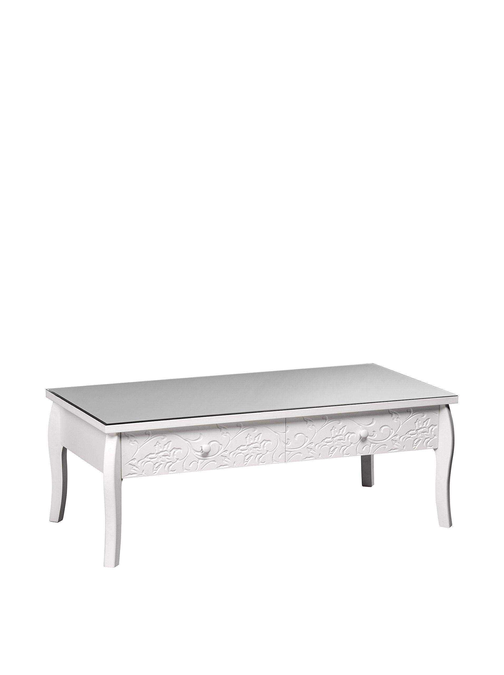 Premier Housewares Chamonix Coffee Table with 2 Drawers, Glass/MDF, White, 60 x 120 x 45 cm