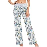 UWSG Women's Christmas French Dog Pajama Pants Sleepwear Loose Lounge Pants Wide Leg Drawstring Pajama Bottoms, Multi