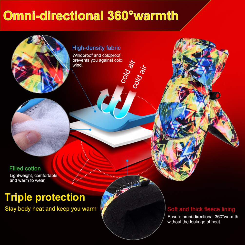 VBG VBIGER Kids Winter Mittens Baby Boys Girls Warm Ski Snow Mittens Camo Print Windproof Cold Weather Gloves for Child 2-7 Years (Small, Camo Color 1)