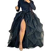 Women's Tulle Maxi Skirt Floor Length Layered High Waist Split Skirt A-Line Puffy Mesh Tutu Skirt for Wedding Party