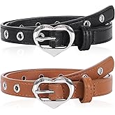 Kajeer Girls Belt for Kid,2 Pcs Leather Belt Durable Hollow Cute Heart Buckle Grommet Youth Toddler Belt for Uniform Casual