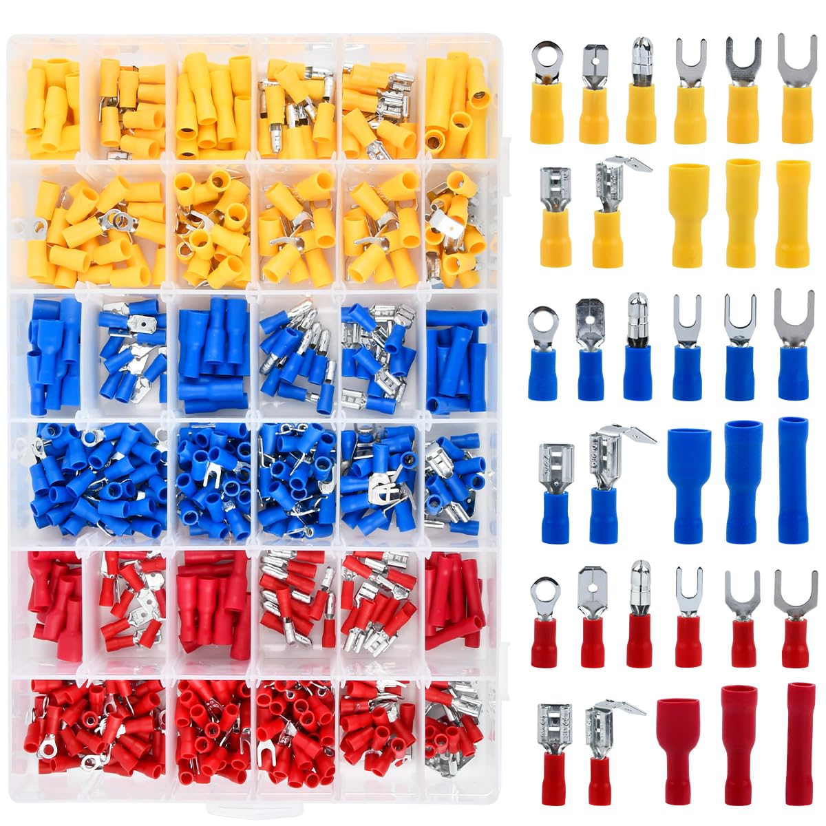 Crimp Connectors 600PCS, 12V Auto Electrical Wire Connectors 0.5-6.0mm², Male Female Spade Cable Connector Kit, Insulated Wire Crimp Terminals Spade Bullet Connector Ring Wires Crimps Terminals Cable