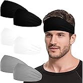 6 Pack Sports Headbands for Mens Running Headband for Women Moisture Wicking Workout Headband Sweatbands for Running,Cycling,Football,Yoga,Fitness Athletic Unisex Hairband