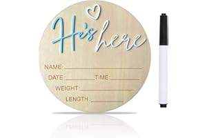 DUOJINSANXI Baby Announcement Sign, ​5.9 Inch Wooden Hello World Newborn Signs, Birth Announcement Sign, Gender Reveal Signs, He's here Decoration, Welcome Newborn Arrival To World, Hospital Nursery for Baby