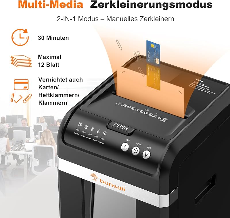 Auto-Feed Aktenvernichter 200 Blatt, P-4 Mikroschnitt, Schwarz
