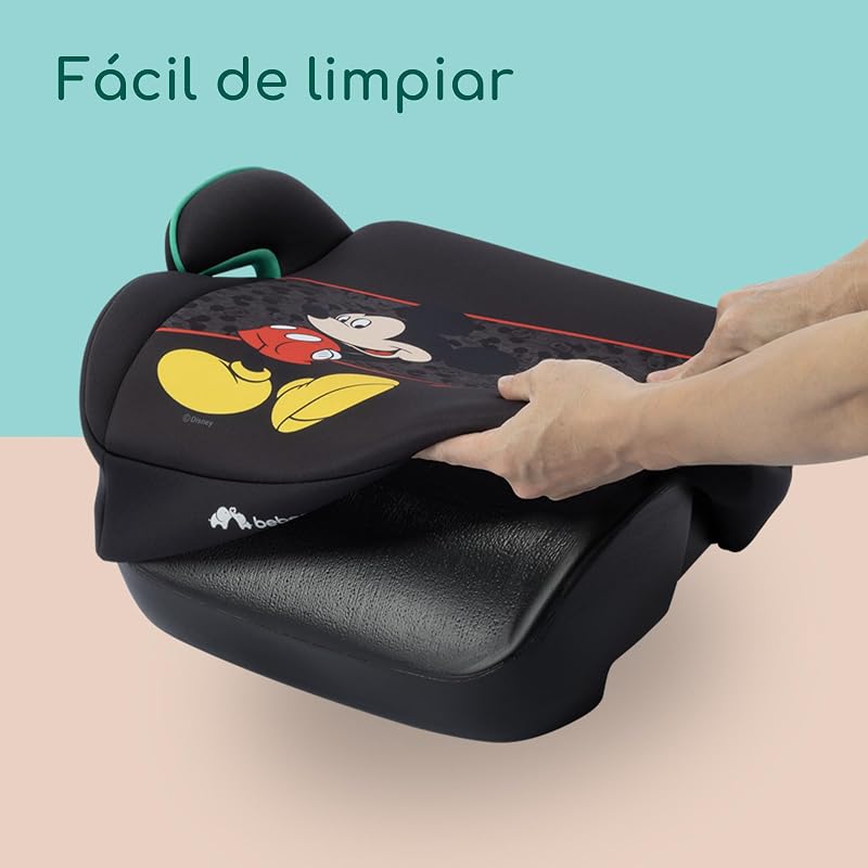 Disney Manga i-Safe, Asiento Elevador Coche, Silla Coche Mickey Mouse, 6-12 Años, 128–150 cm, 22-36 kg, Ligera, Instalación Fácil con Cinturón, Acolchada, Tejidos Suaves, Authentic Mickey