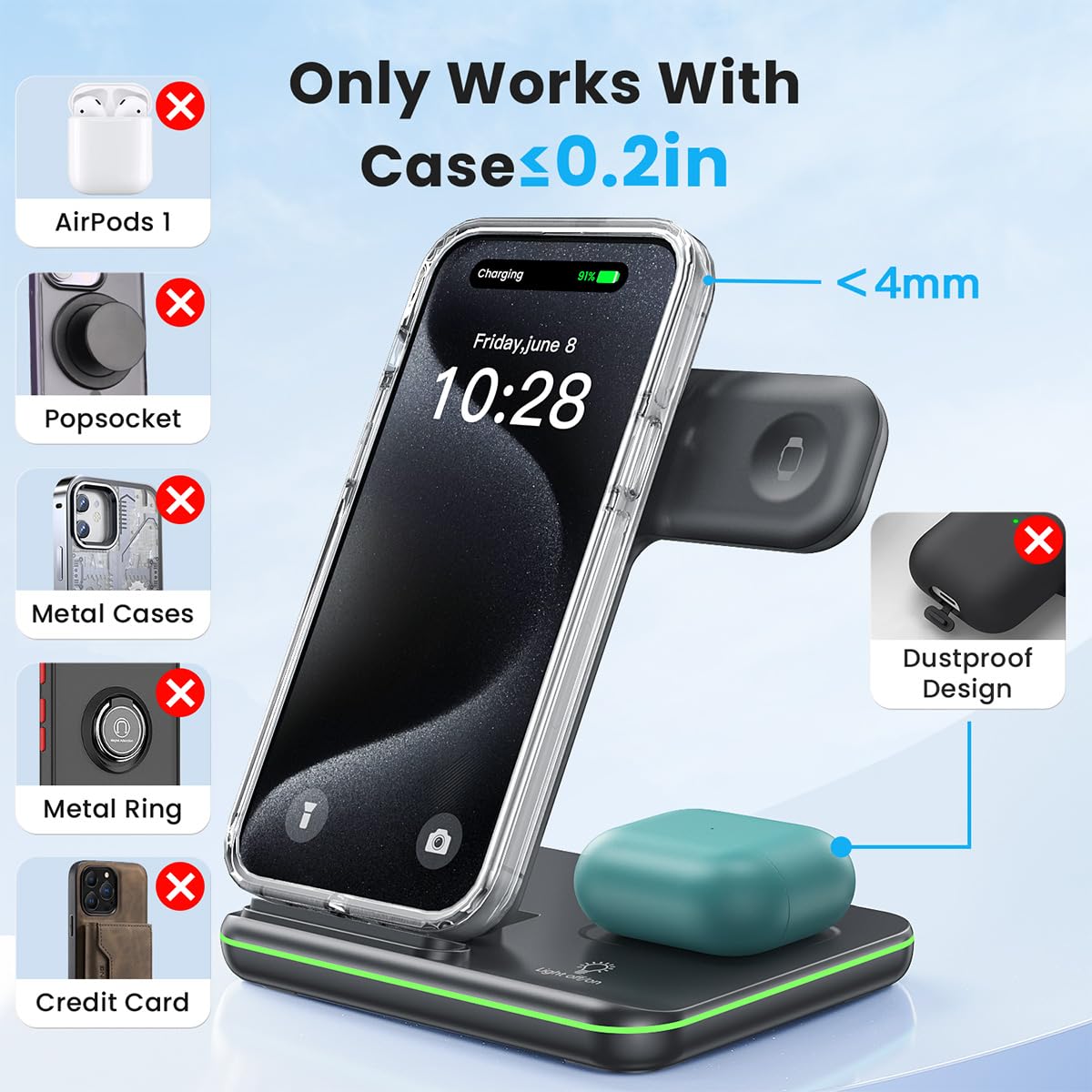 WAITIEE Wireless Charger for iPhone 16 15 14 13 12 11 X 8, 3 in 1 Charging Station for Apple Watch 10/9/8/7/6/5/4/3/2/SE/Ultra/Ultra 2 & for AirPods 4/3/2/Pro/Pro 2 (Black)