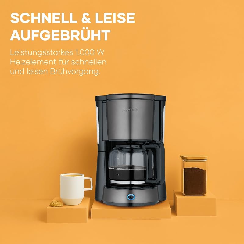 Kaffeemaschine, Kaffeeautomat mit Glaskanne, Durchbrühdeckel und Tropfstopp, Schwenkfilter, Abschaltautomatik, integriertes Kabelfach 1,25 L Füllmenge, 1000 Watt, dark inox, KA 9340