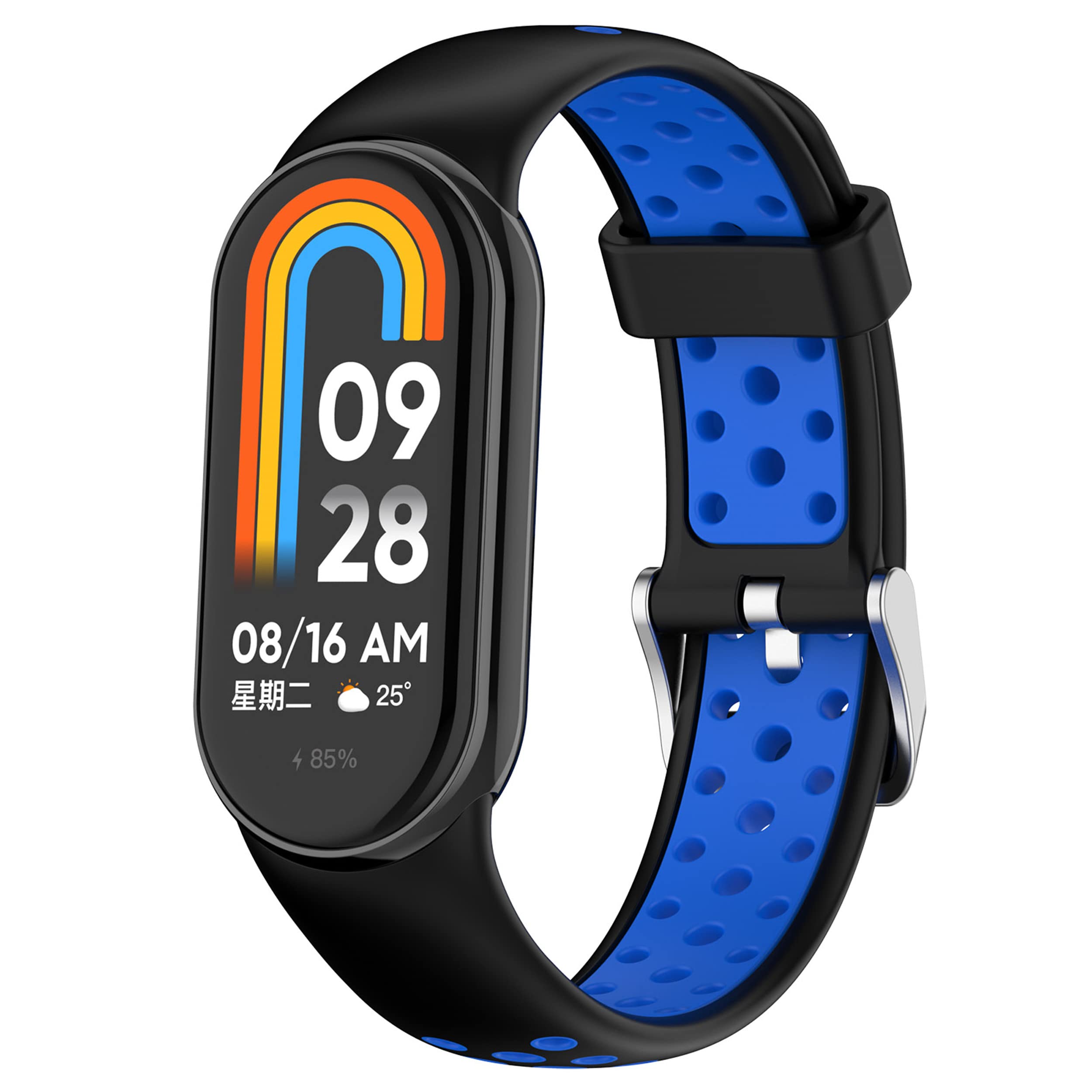 CZhkg Smart Watch Strap for Xiaomi Mi Band 8 Strap,Silicone WatchBand Armband Strap, Replacement Bracelet Wristband Wrist Strap Loop Steel Joint Strap for Xiaomi Mi Band 8 Watch (black blue)