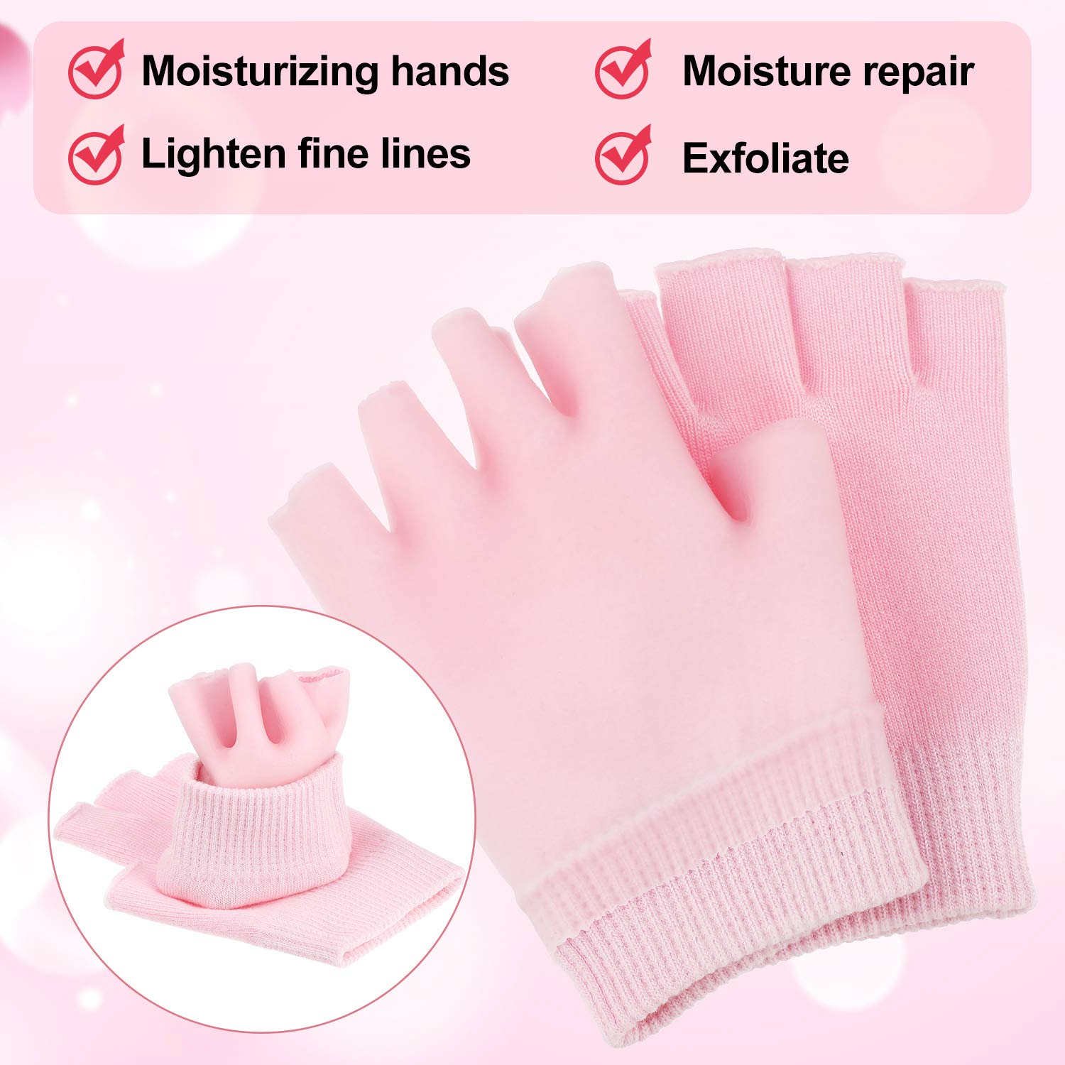 2 Pairs Moisturizing Gloves Fingerless Moisture Gloves Soft Moisturizing Gloves for Dry Rough and Cracked Hands (Pink and Black) : Beauty