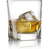  Double Old Fashioned Whiskey Glass (Set of 4) with Granite Chilling Stones - 10 oz Heavy Base Rocks Barware Glasses for Scotch, Bourbon and Cocktail Drinks
