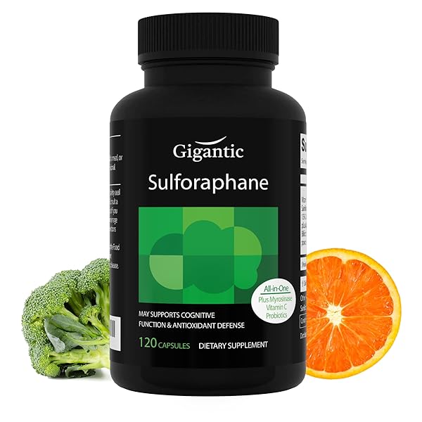 GIGANTIC SULFORAPHANE + MYROSINASE 10MG (120 CAPSULES) – INCLUDES VITAMIN C, PROBIOTICS, PREBIOTICS TO HELP SUPPORT ANTIOXIDANT, IMMUNE HEALTH – MADE IN USA