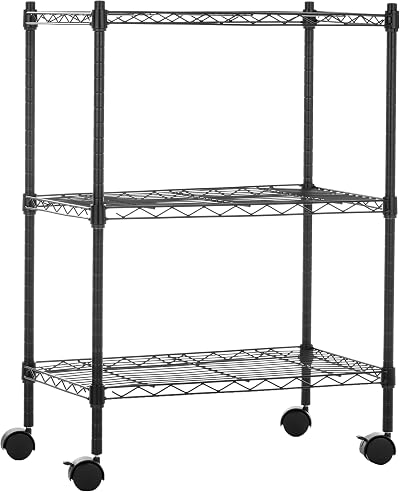 Amazon Basics 3-Shelf Narrow Storage Cart On Wheels Black 34 x 58.9 x 83.2 cm
