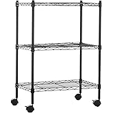 Amazon Basics 3-Shelf Adjustable Heavy Duty Storage Shelving Unit on 2" Wheels, Metal Wire Rack for Garage, Utility Shelving with Leveling Feet, 23.2"L x 13.4"W x 32.75"H, Black