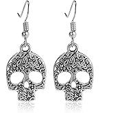 Silver Plated Skull Earrings for Women Halloween Skull Earrings Gothic Skeleton Earring