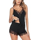 Avidlove Women Pajama Set Lace Trim Short PJ Set Modal V Neck Sleeveless Sleepwear Drawstring Waist Nightwear S-XXL