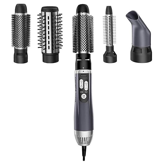 Carrera 535 Professional Hot Air Brush Styler for Women | Hot Hair Straightener, Curler for Volume with Styling Nozzles (Grey)