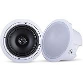 Pyle Ceiling Wall Mount Enclosed Speaker - 250 Watt Stereo In-wall / In-ceiling 8" Enclosed Full Range Mid-Bass Speaker System - 50Hz - 20kHz Frequency Response, 4-8 Ohm, Flush Mount - Pyle PDPC82 (Pair), 8.0'',White