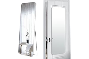 SCWF-GZ 57x20 Door Hanging Full Length Mirror, Floor Stand (Height 5.7ft just Body in1.3ft) Wall Mounted Metal Frame Rectangle Dressing Mirrors for Bedroom Room 57 inch Silver
