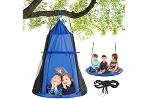 Costzon 2 in 1 Kids Detachable Hanging Chair Swing Tent Set, Hammock Nest Pod Hanging Swing Seat for Boys/Girls, Children Outdoor Indoor Swing Play House with Play Tent, Max Capacity 330 LBS (Blue)
