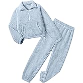 Yimoon Womens Fluffy Pajamas Set Warm Fleece Pjs Half Zip Pullover Pants 2 Piece Sleepwear Winter Fuzzy Loungewear