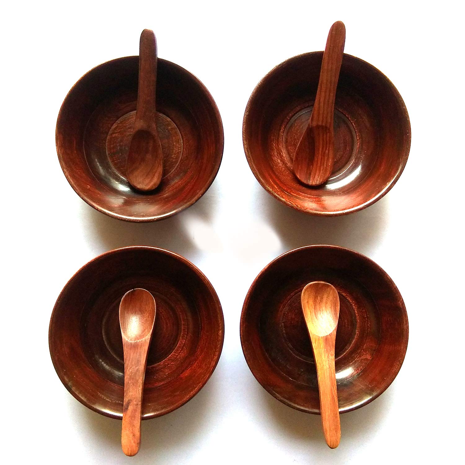 Buy Wooden Handcrafted Wooden Bowls with Spoons 4 Pieces, Walnut