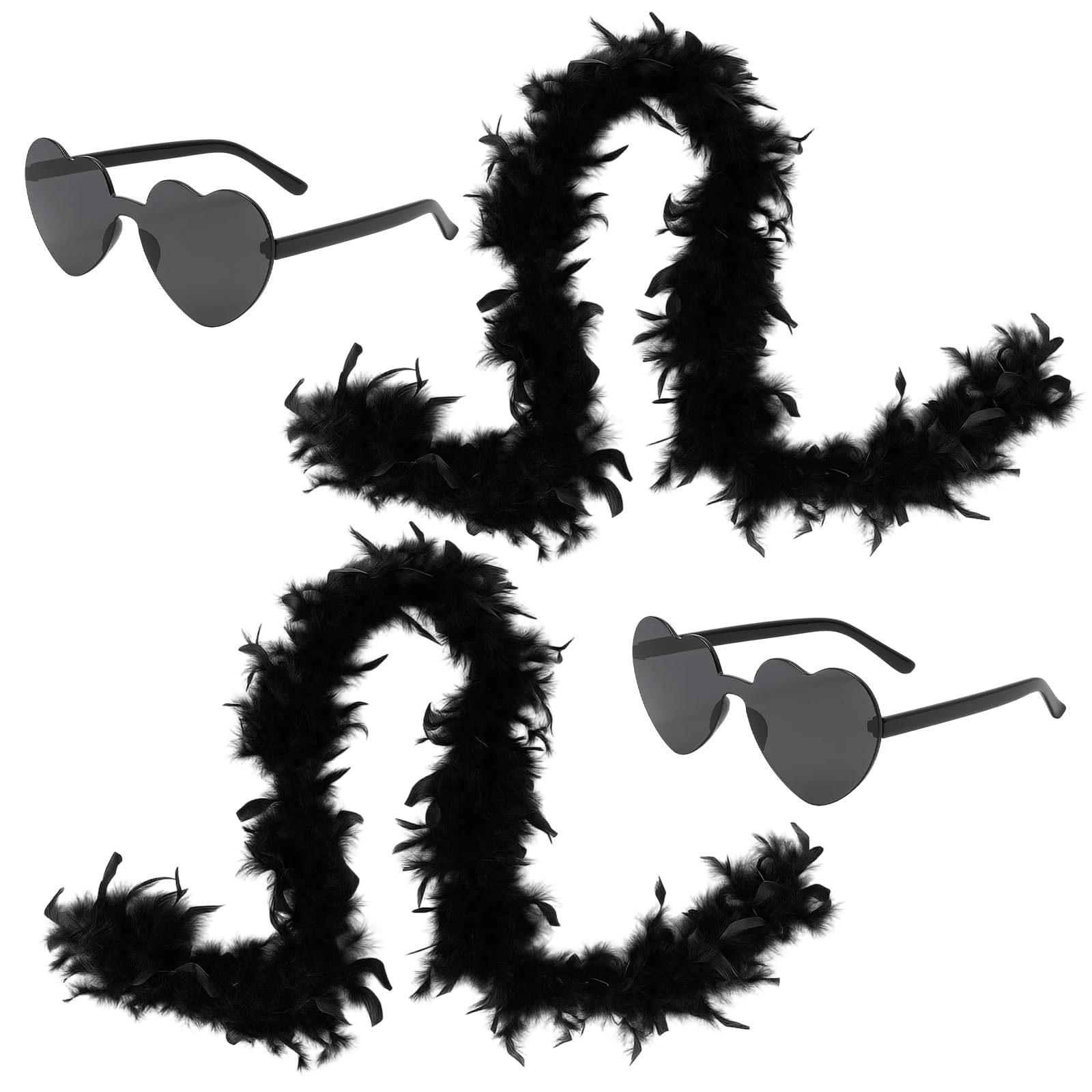 Black Feather Boa, 4-Piece Set of Premium Feather Boas, 80cm Long Decorative Feather Scarf for Parties and Events, Soft Ostrich Feather Boas for Costumes and Accessories