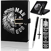 Keluna Christian Gifts for Men - 3Pcs Man of God Pastor Appreciation Gifts, Bible Journal Notebook Pen Bookmark, Religious Catholic Faith Church Present for Dad Husband Grandpa Father's Day Chritsmas