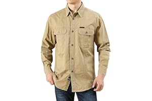 Pocket T Shirts for Men Long Sleeve Shirt Button Down Work Tops with 2 Pockets Casual Loose Fit for Outdoor Safari
