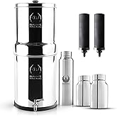 3.25 G Gravity Fed Water Filter System | NSF/ANSI 42 & 372 Certified | AISI 304 Stainless Steel Water Filter | 2 Carbon Filters + 2 POSTreat Fluoride Reduction Elements | No Electricity | Portable