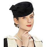 RZTA Women's Vintage 100% Wool Felt Cloche Bucket Bowler Hat Winter Vintage Bow Fedoras Church Fascinator