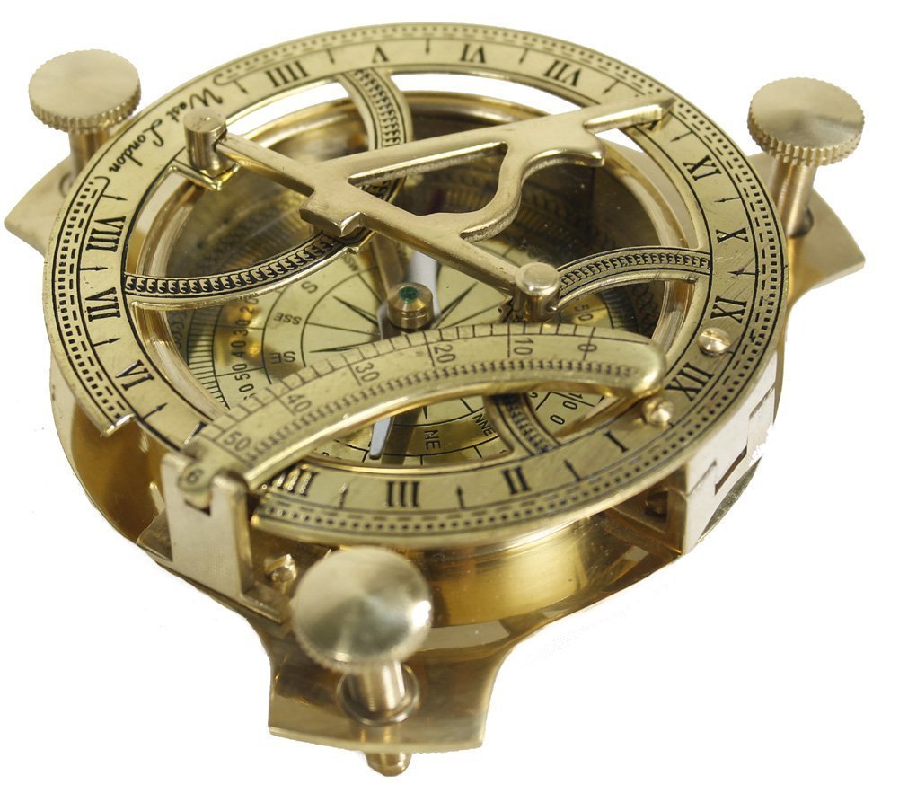 THORINSTRUMENTS 4" Sundial Compass - Solid Brass, Adjustable Legs, Rugged Outdoor Design