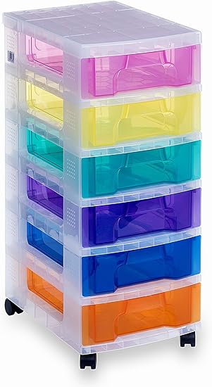 Really Useful Plastic Drawer Storage Unit 6x7 Litre Clear Rainbow