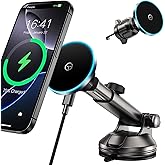 GuMosh for Mag-Safe Car Mount Charger Dash Vent Windshield Wireless Car Charger with LED Light, Strong Magnetic Phone Holder for Car for iPhone 17 16 15 14 13 12 Series(Cyan)