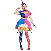 Cosplay.fm Women Clown Costume Carnival Color Circus Clown Outfit Candy Dress Set Halloween Christmas Costume for Adult Women