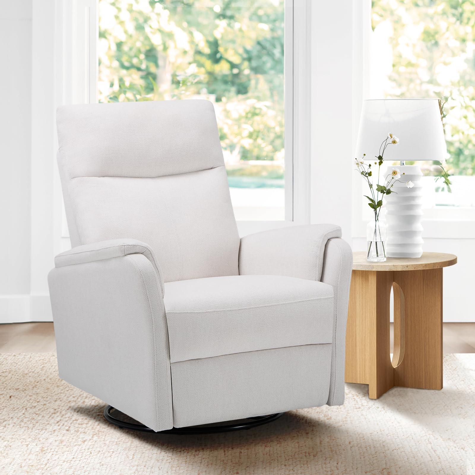 View 3 of ***THIS IS ONLY THE BOTTOM HALF OF THE CHAIR***MALOL Modern Swivel Rocker Recliner – Glider Reclining Chair with Footrest, Wide Seat Cushion & Comfortable Support for Living Room, Nursery, Bedroom, White***THIS IS ONLY THE BOTTOM HALF OF THE CHAIR***