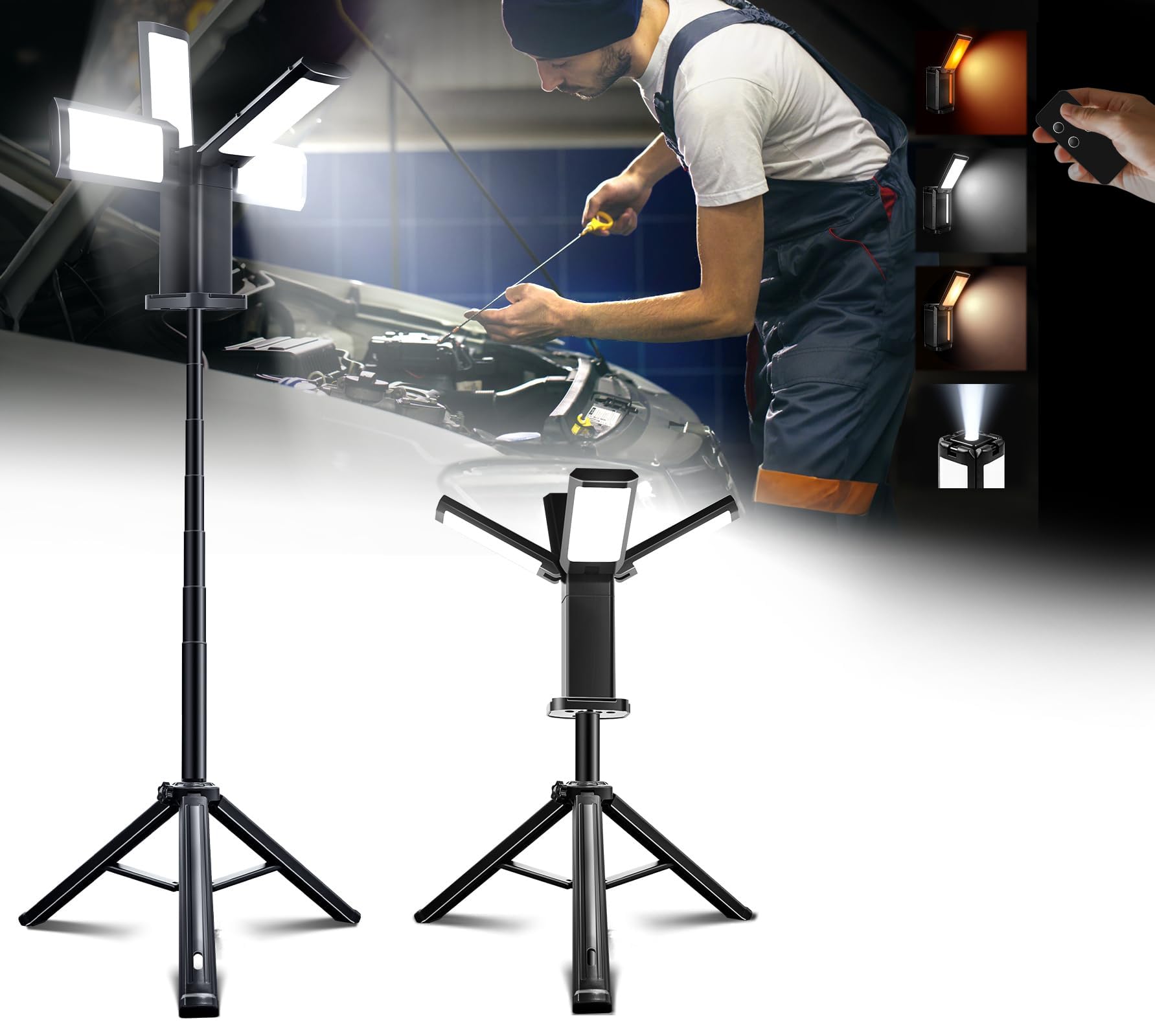 Remote Controlled Work Light Mua Upgraded Portable Work Light with Remote,4 Head Camping Light with ...