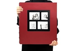 RECUTMS Photo Album Self Adhesive Magnetic DIY Scrapbook 60 Pages 13.3 x 13.4 (Inches) Accommodate 8X10 6X8 5X7 4X6 Photo Wedding Album Memory Book (Red)