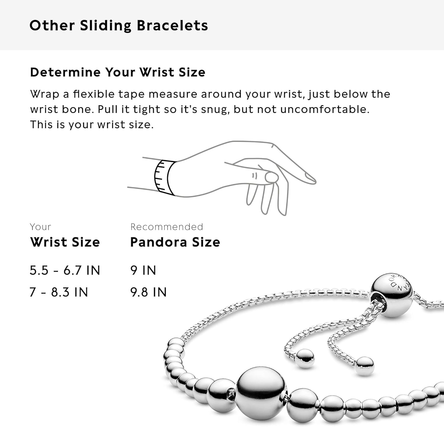 Pandora Jewelry String of Beads Sliding Bracelet Sterling Silver Bracelet, 9.8": Jewelry