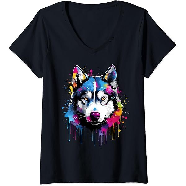 Amazon.com: Colorful Siberian Husky Dog Premium T-Shirt