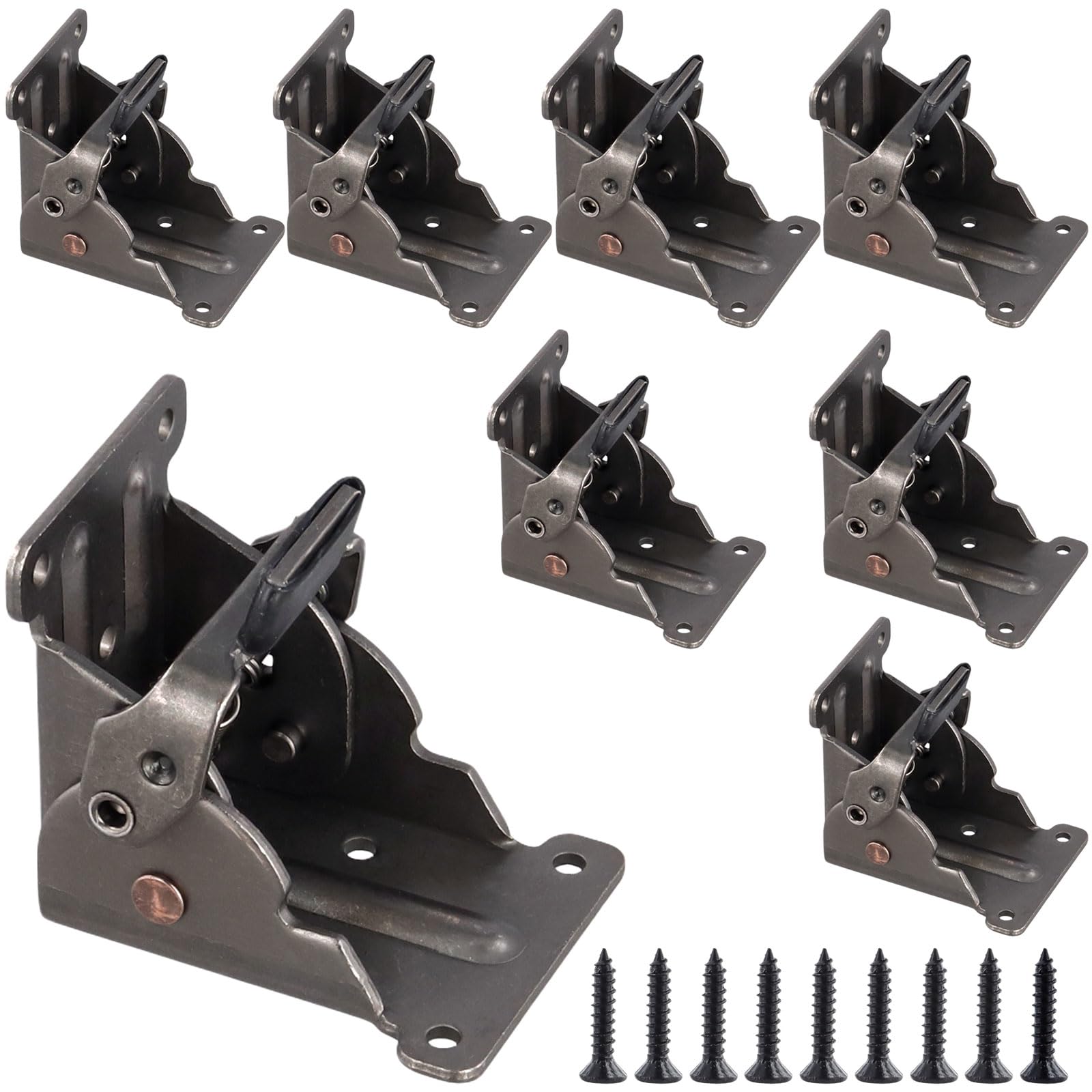 TAICHEUT 8 PCS Self-Lock Foldable Leg Hinges, 90 Degree Folding Table Hinge, Bronze Collapsible Extension Bracket for Table Legs