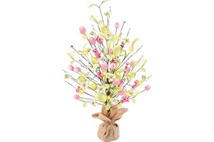Kimkusia Easter Decorations 17 Inch Lighted Easter Egg Tree, Easter Centerpiece Table Decorations Easter Tree for Easter Spring Decor Home Indoor