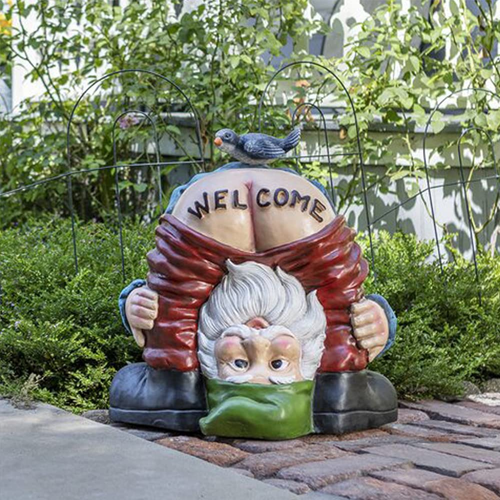 Garden Gnome Ornaments - Funny Resin Gnome Statue, Mini Outdoor/Indoor Decorations for Christmas, Lawn, Patio, Yard (15 x 13 x 11.5 cm)