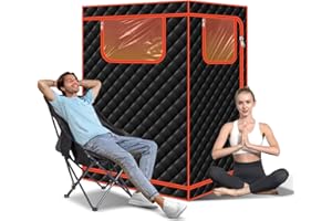 Smartmak Portable Infrared Sauna, 1-2 Person X-Large Infrared Sauna Box, Full Size Personal Home Sauna Tent, with Adjustable Folding Chair, Remote Control, LED Red Light (Black-2 Person)