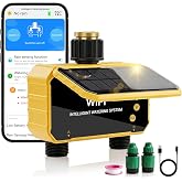 Sprinkler Timer, Solar WiFi Water Timer for Garden Hose, 2 Zone Water Sprinkler with Rain Sensor and Manual Mode via APP/Voice Control, Automatic Irrigation Control System for Lawns, Yard and Pool